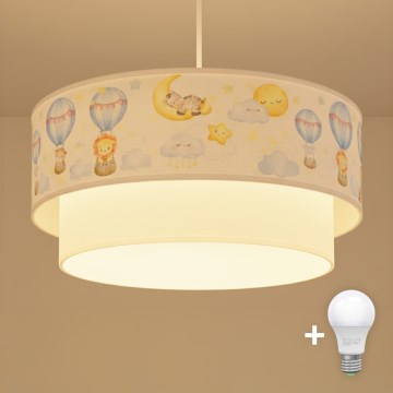 Brilagi - LED Dětský lustr na lanku BOBO 1xE27/10W/230V pr. 40 cm bílá/béžová/zvířátka