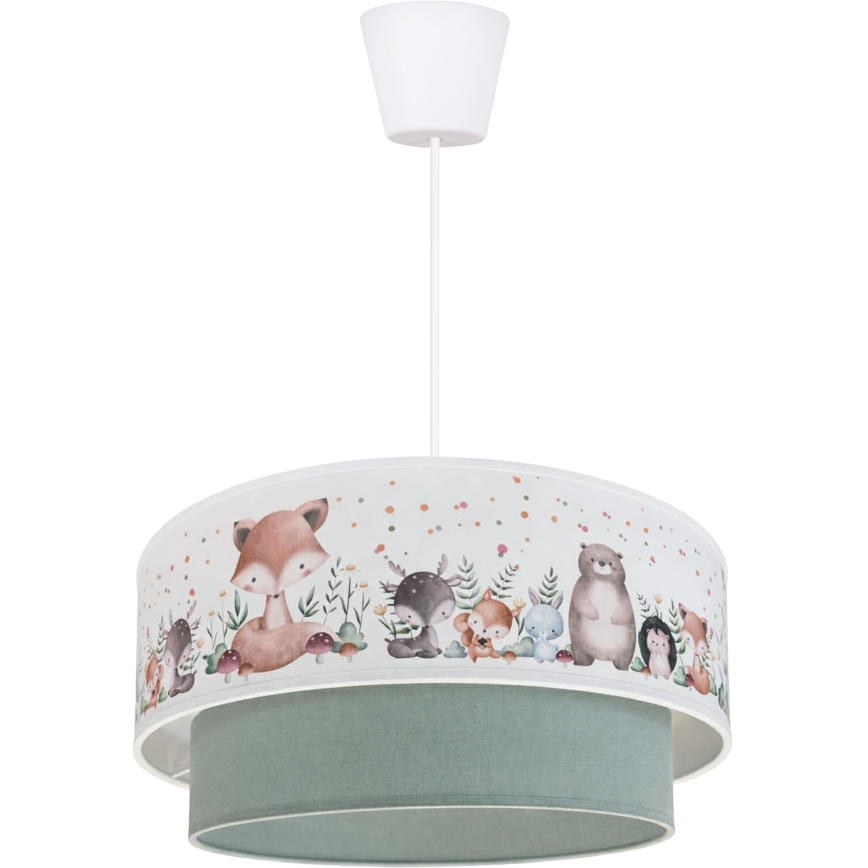 Brilagi - LED Dětský lustr na lanku BOBO 1xE27/10W/230V pr. 40 cm bílá/zelená/zvířátka