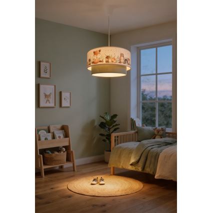 Brilagi - LED Dětský lustr na lanku BOBO 1xE27/10W/230V pr. 40 cm bílá/zelená/zvířátka