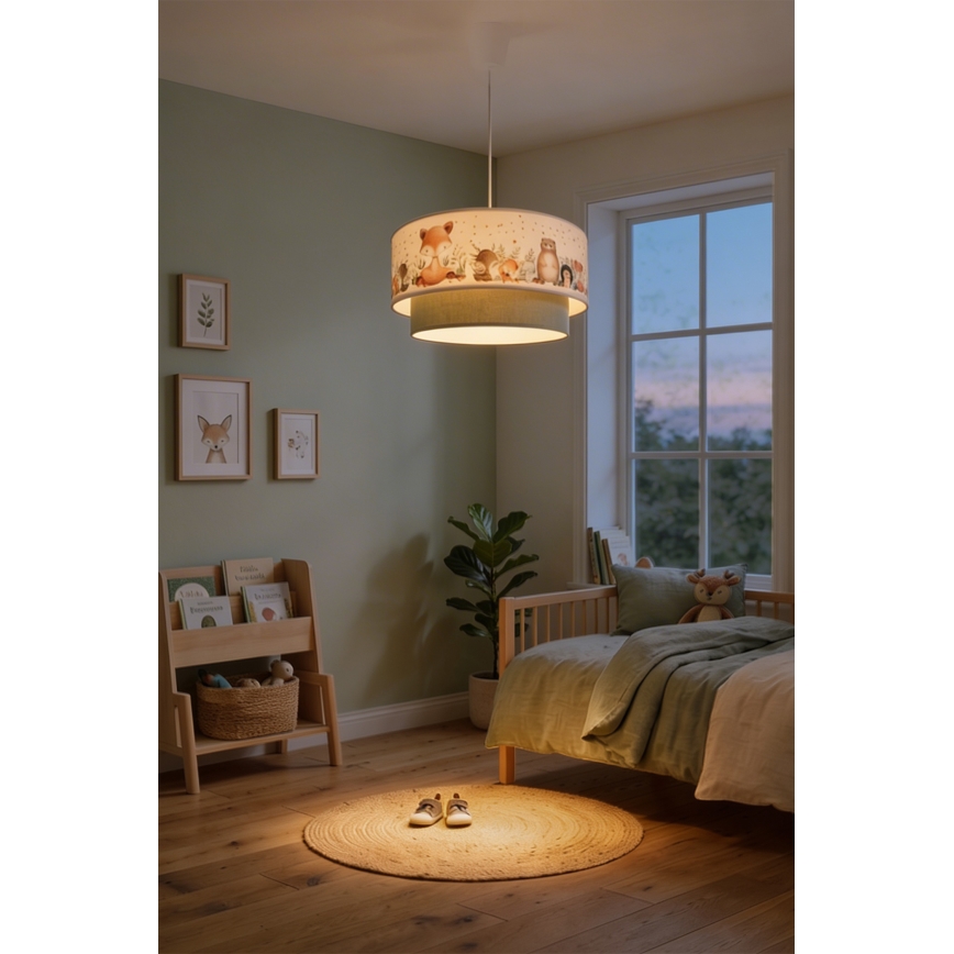 Brilagi - LED Dětský lustr na lanku BOBO 1xE27/10W/230V pr. 40 cm bílá/zelená/zvířátka