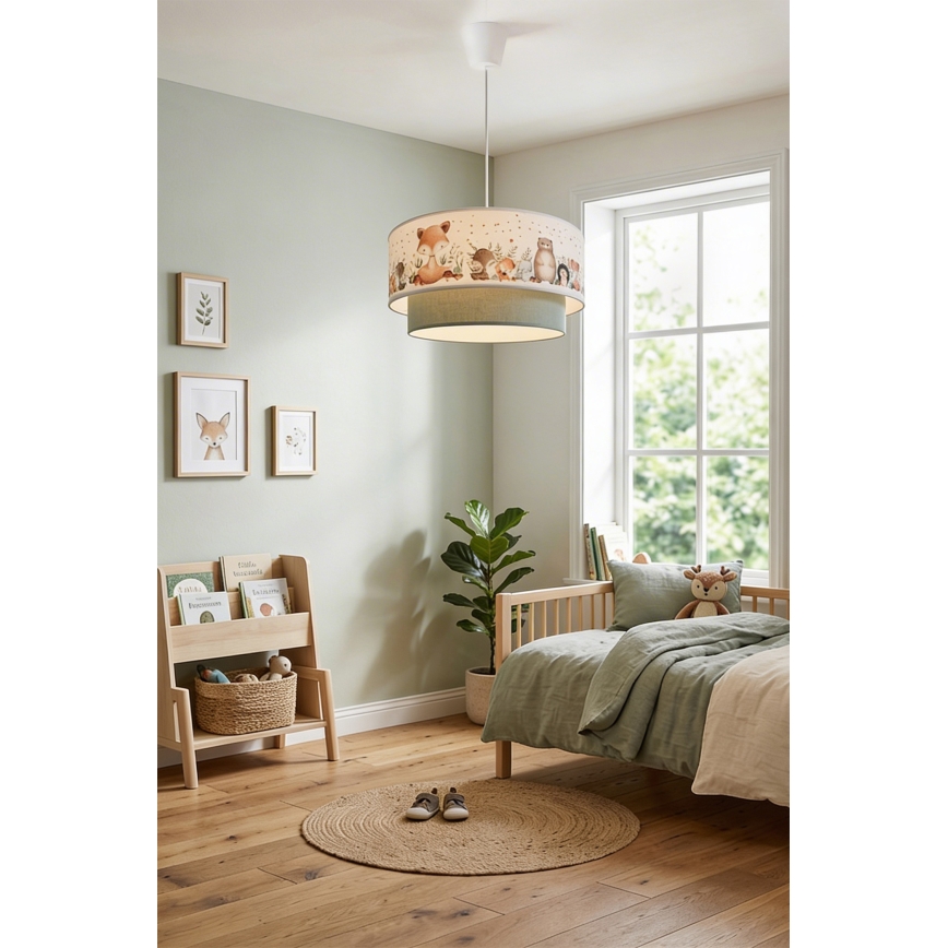 Brilagi - LED Dětský lustr na lanku BOBO 1xE27/10W/230V pr. 40 cm bílá/zelená/zvířátka