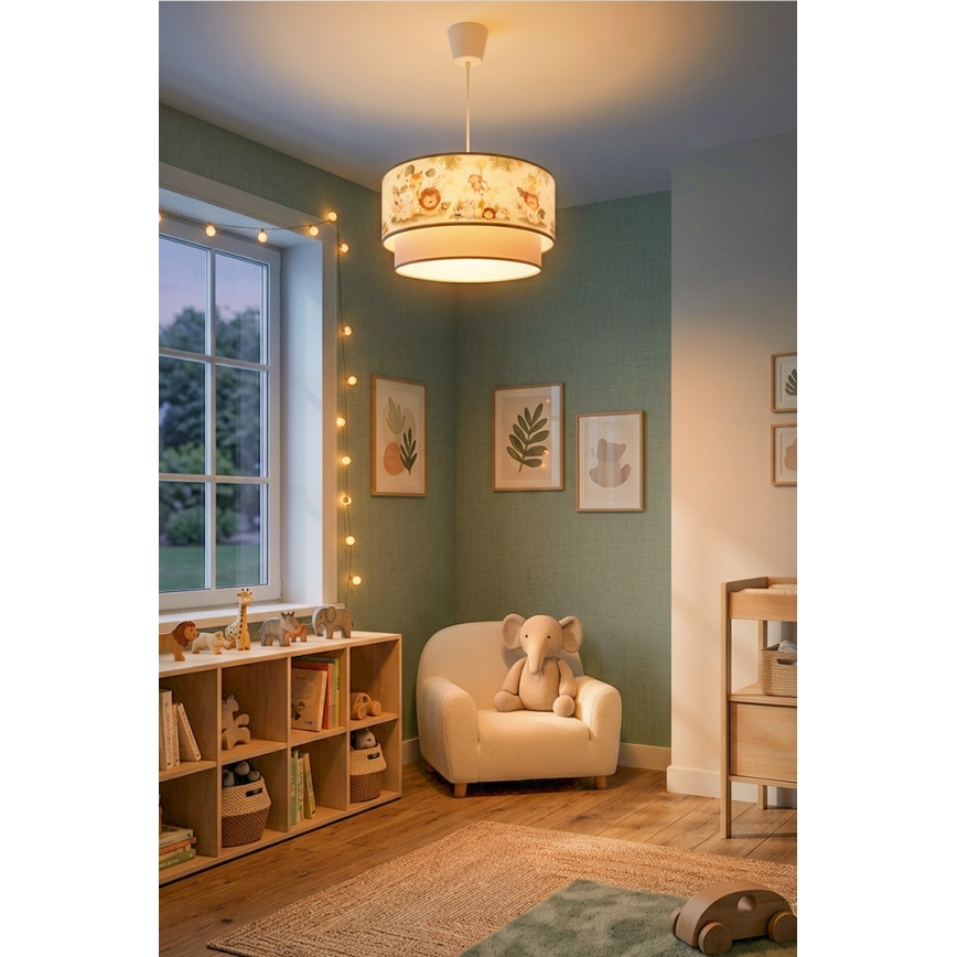 Brilagi - LED Dětský lustr na lanku BOBO 1xE27/10W/230V pr. 40 cm krémová/zelená/džungle