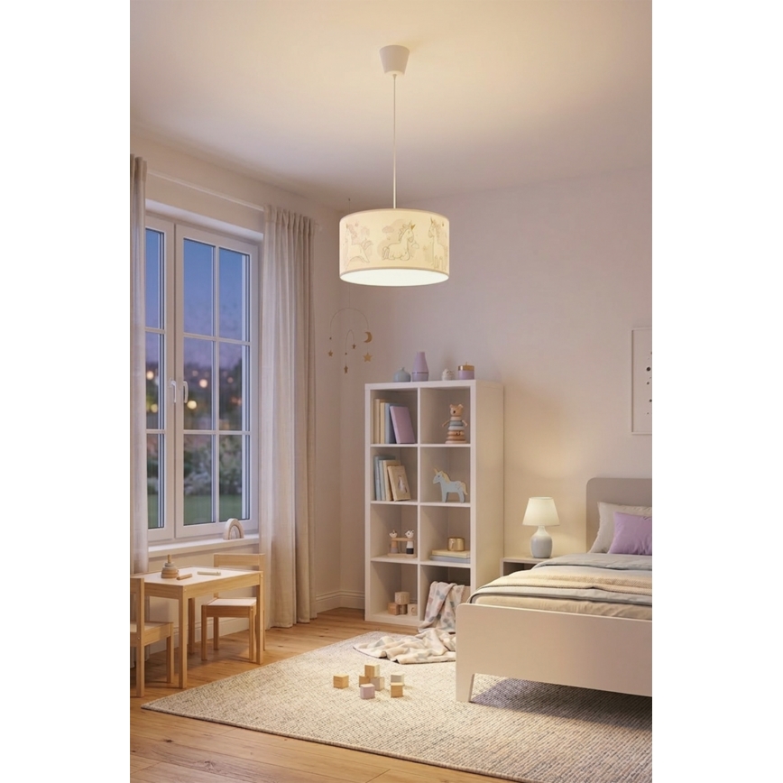 Brilagi - LED Dětský lustr na lanku BOBO 1xE27/60W/230V pr. 35 cm bílá/jednorožci