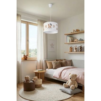 Brilagi - LED Dětský lustr na lanku BOBO 1xE27/60W/230V pr. 35 cm bílá/medvídci