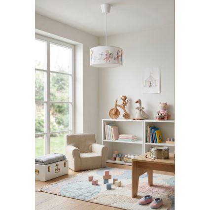 Brilagi - LED Dětský lustr na lanku BOBO 1xE27/60W/230V pr. 35 cm bílá/zvířátka