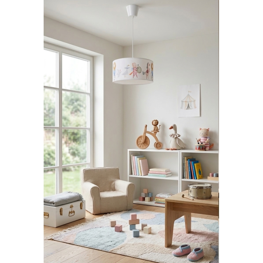 Brilagi - LED Dětský lustr na lanku BOBO 1xE27/60W/230V pr. 35 cm bílá/zvířátka