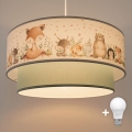 Brilagi- LED Dětský lustr na lanku BOBO 1xE27/60W/230V pr. 40 cm bílá/zel./zvíř.