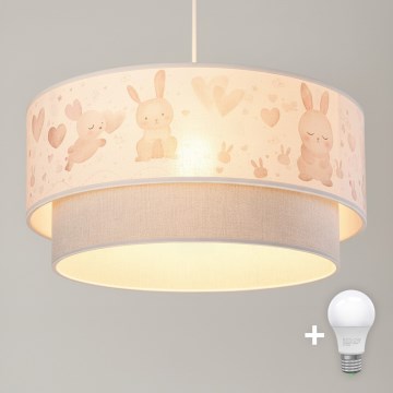 Brilagi- LED Dětský lustr na lanku BOBO 1xE27/60W/230V pr.40 cm krém./šedá/král.