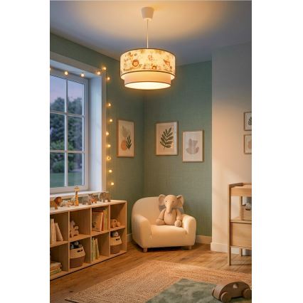Brilagi - LED Dětský lustr na lanku BOBO 1xE27/60W/230V pr. 40 cm krémová/zelená/džungle