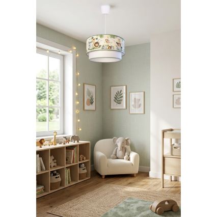 Brilagi - LED Dětský lustr na lanku BOBO 1xE27/60W/230V pr. 40 cm krémová/zelená/džungle