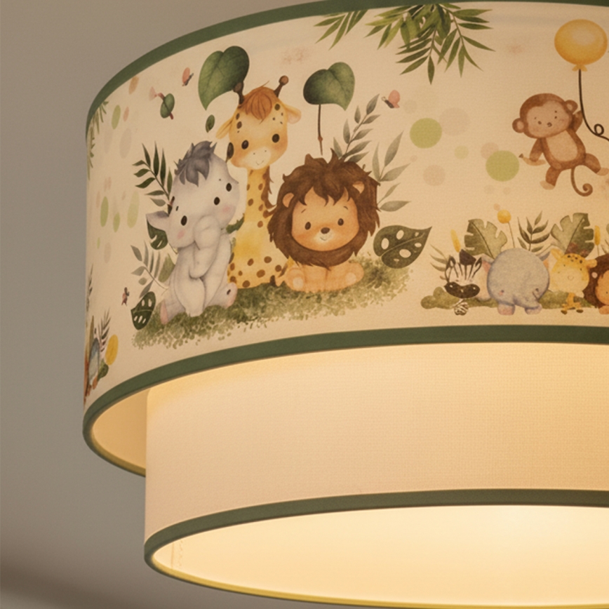 Brilagi - LED Dětský lustr na lanku BOBO 1xE27/60W/230V pr. 40 cm krémová/zelená/džungle