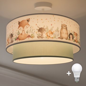 Brilagi - LED Dětský přisazený lustr BOBO 1xE27/10W/230V pr. 40 cm bílá/zelená/zvířátka