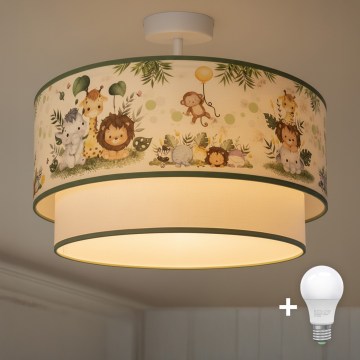 Brilagi - LED Dětský přisazený lustr BOBO 1xE27/10W/230V pr. 40 cm krémová/zelená/džungle