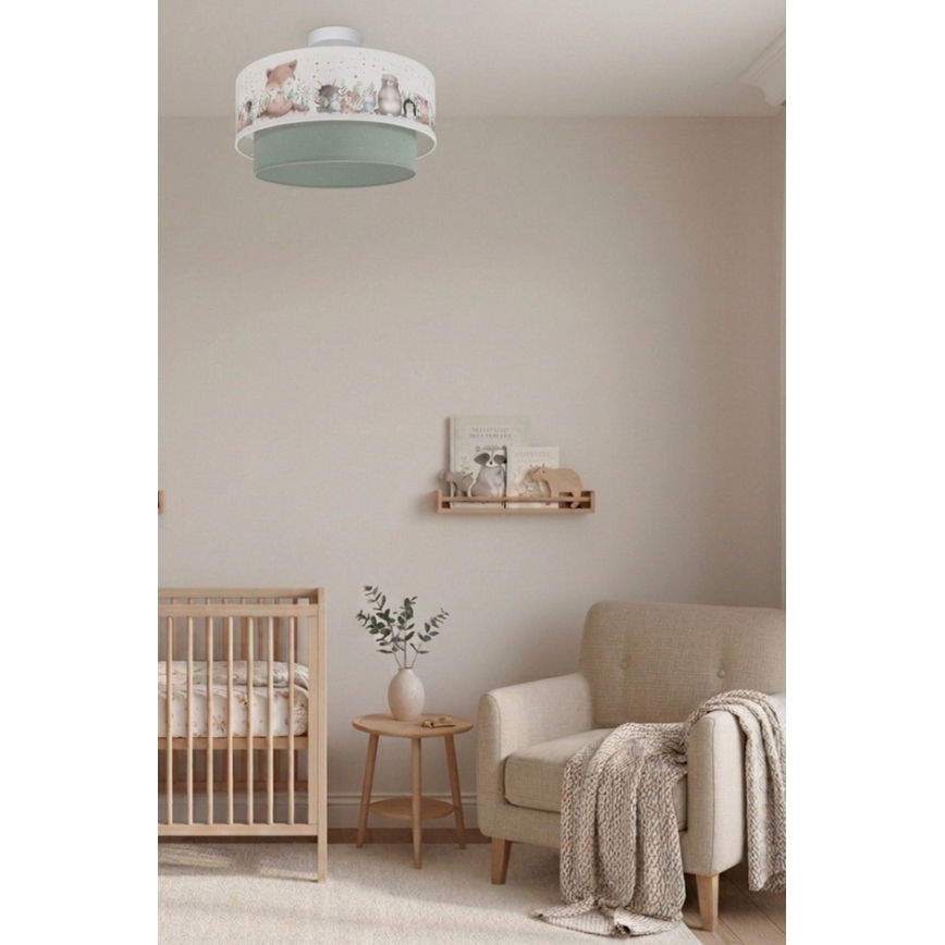 Brilagi-LED Dětský přisazený lustr BOBO 1xE27/60W/230V pr. 40 cm bílá/zel./zvíř.