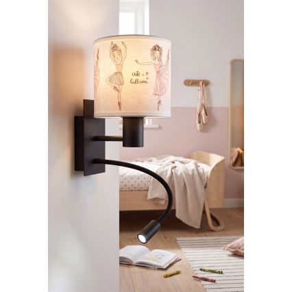 Brilagi - LED Dětská flexibilní nástěnná lampa BOBO 1xE27/25W/230V + LED/3W černá/bílá/růžová/baletky