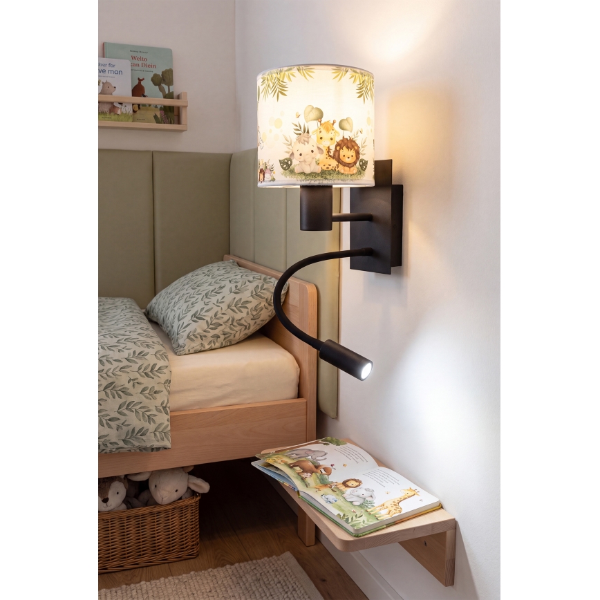 Brilagi - LED Dětská flexibilní nástěnná lampa BOBO 1xE27/25W/230V + LED/3W černá/bílá/zelená/džungle