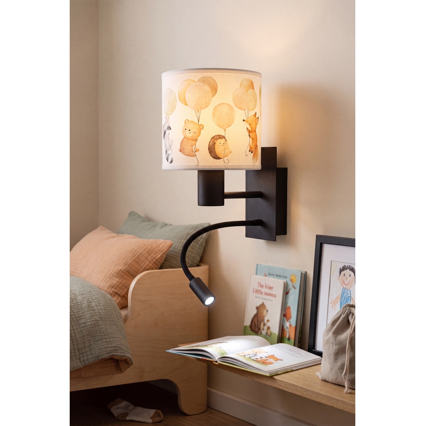 Brilagi - LED Dětská flexibilní nástěnná lampa BOBO 1xE27/25W/230V + LED/3W černá/bílá/zvířátka