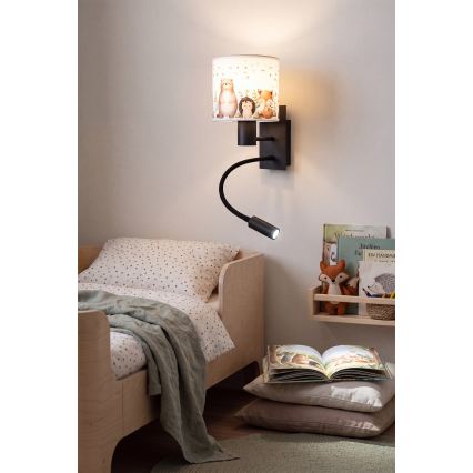 Brilagi - LED Dětská flexibilní nástěnná lampa BOBO 1xE27/25W/230V + LED/3W černá/bílá/zvířátka