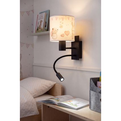 Brilagi - LED Dětská flexibilní nástěnná lampa BOBO 1xE27/25W/230V + LED/3W černá/krémová/králíčci