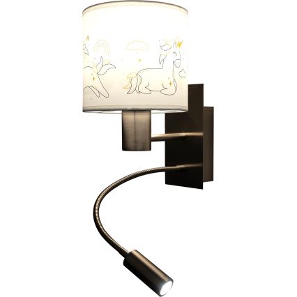 Brilagi - LED Dětská flexibilní nástěnná lampa BOBO 1xE27/25W/230V + LED/3W matný chrom/bílá/jednorožci