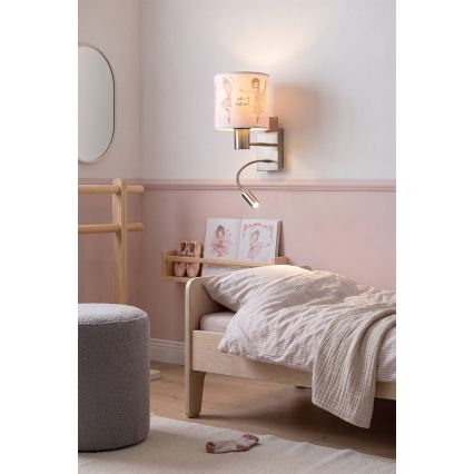 Brilagi - LED Dětská flexibilní nástěnná lampa BOBO 1xE27/25W/230V + LED/3W matný chrom/bílá/růžová/baletky