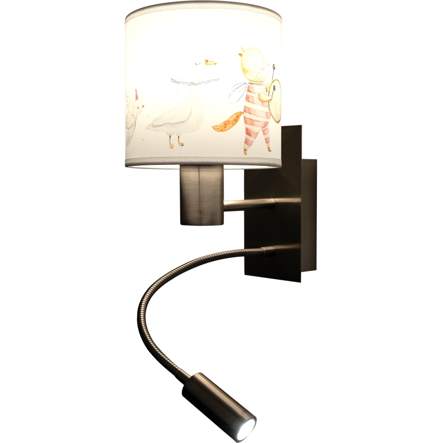 Brilagi - LED Dětská flexibilní nástěnná lampa BOBO 1xE27/25W/230V + LED/3W matný chrom/bílá/zvířátka