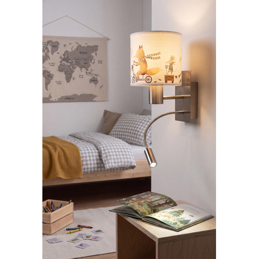 Brilagi - LED Dětská flexibilní nástěnná lampa BOBO 1xE27/25W/230V + LED/3W matný chrom/bílá/zvířátka