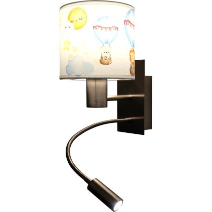 Brilagi - LED Dětská flexibilní nástěnná lampa BOBO 1xE27/25W/230V + LED/3W matný chrom/bílá/zvířátka