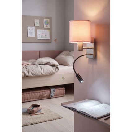 Brilagi - LED Flexibilní nástěnná lampa BOBO 1xE27/25W/230V + LED/3W matný chrom/růžová