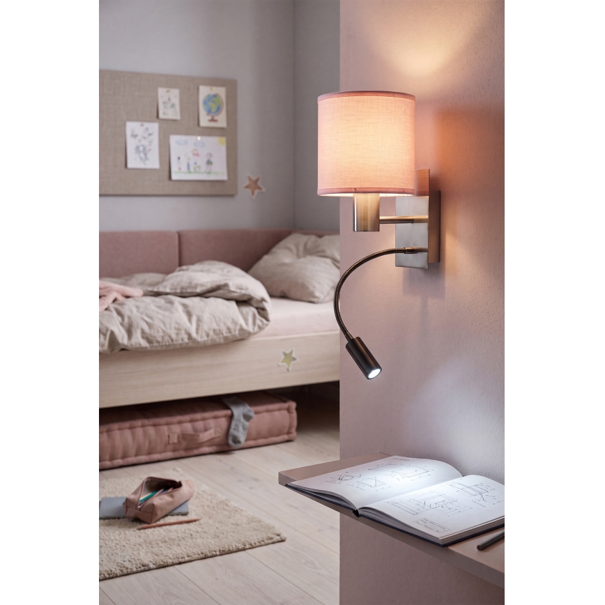 Brilagi - LED Flexibilní nástěnná lampa BOBO 1xE27/25W/230V + LED/3W matný chrom/růžová
