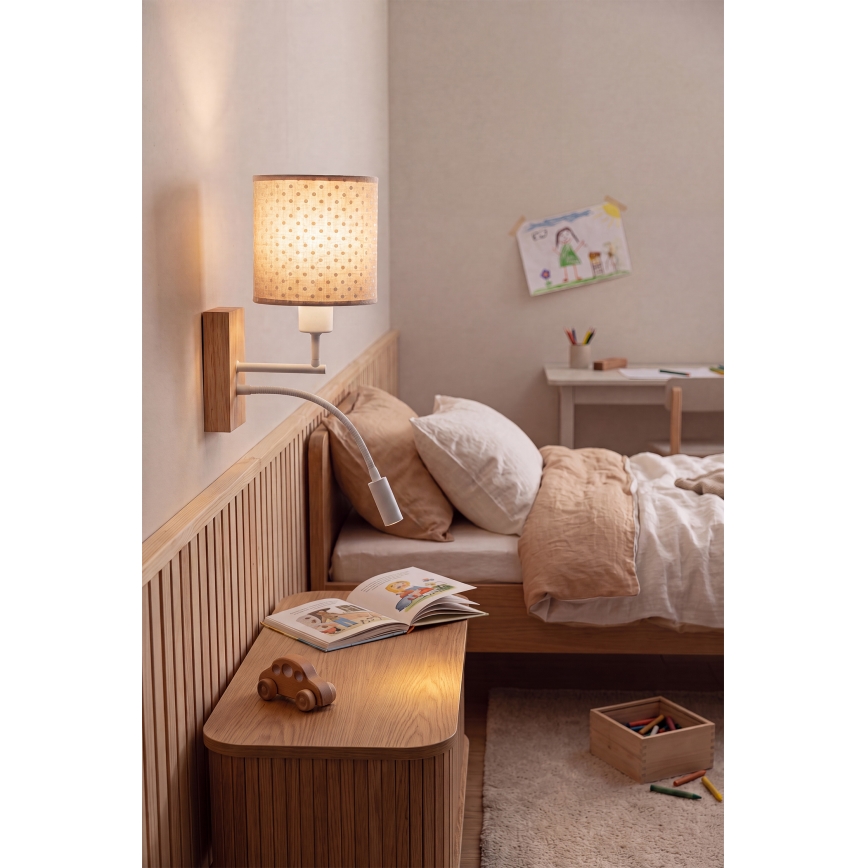 Brilagi - LED Dětská flexibilní nástěnná lampa BOBO WOOD 1xE27/25W/230V + LED/3W dub/bílá/béžová/puntíky