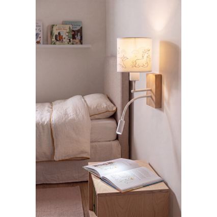 Brilagi - LED Dětská flexibilní nástěnná lampa BOBO WOOD 1xE27/25W/230V + LED/3W dub/bílá/jednorožci