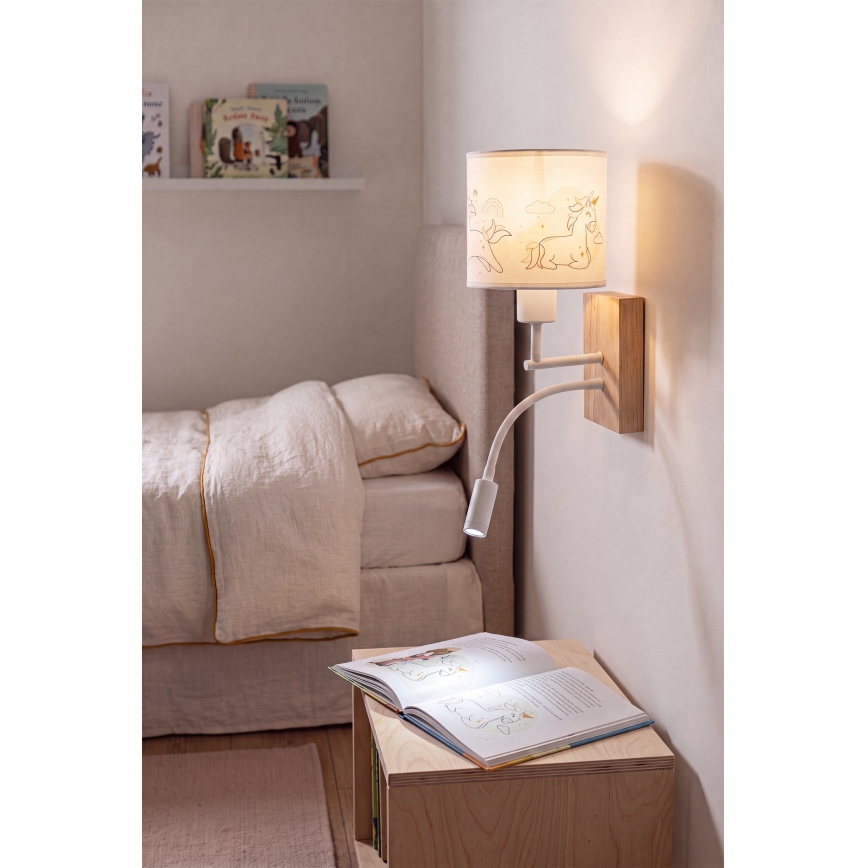 Brilagi - LED Dětská flexibilní nástěnná lampa BOBO WOOD 1xE27/25W/230V + LED/3W dub/bílá/jednorožci