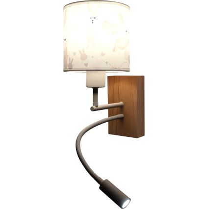 Brilagi - LED Dětská flexibilní nástěnná lampa BOBO WOOD 1xE27/25W/230V + LED/3W dub/bílá/králíčci