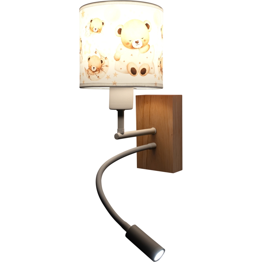 Brilagi - LED Dětská flexibilní nástěnná lampa BOBO WOOD 1xE27/25W/230V + LED/3W dub/bílá/medvídci