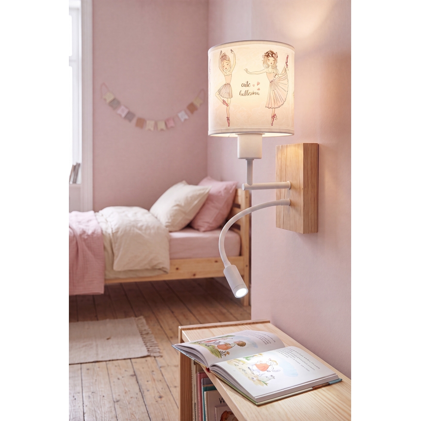 Brilagi - LED Dětská flexibilní nástěnná lampa BOBO WOOD 1xE27/25W/230V + LED/3W dub/bílá/růžová/baletky