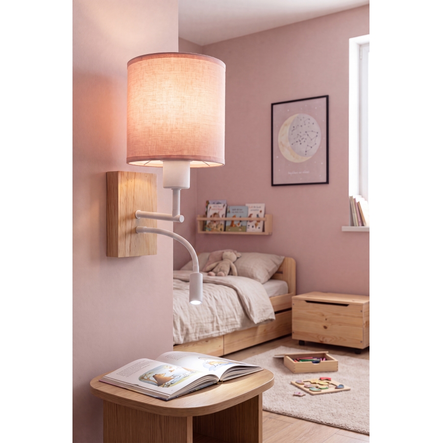 Brilagi - LED Flexibilní nástěnná lampa BOBO WOOD 1xE27/25W/230V + LED/3W dub/bílá/růžová