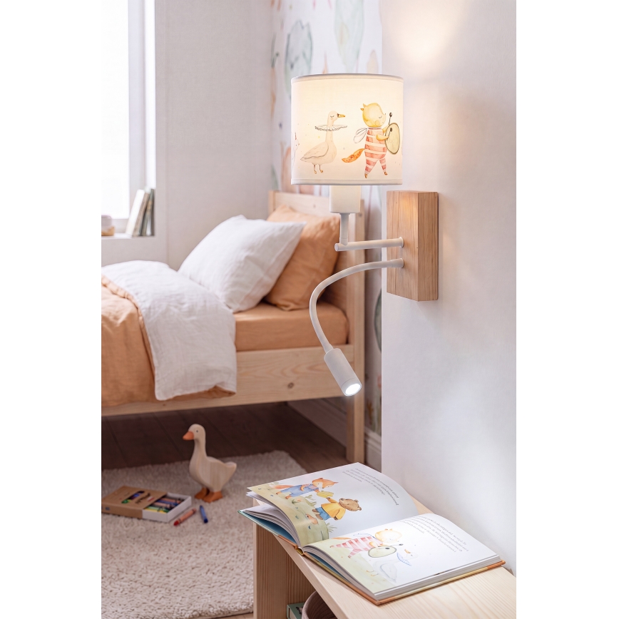Brilagi - LED Dětská flexibilní nástěnná lampa BOBO WOOD 1xE27/25W/230V + LED/3W dub/bílá/zvířátka