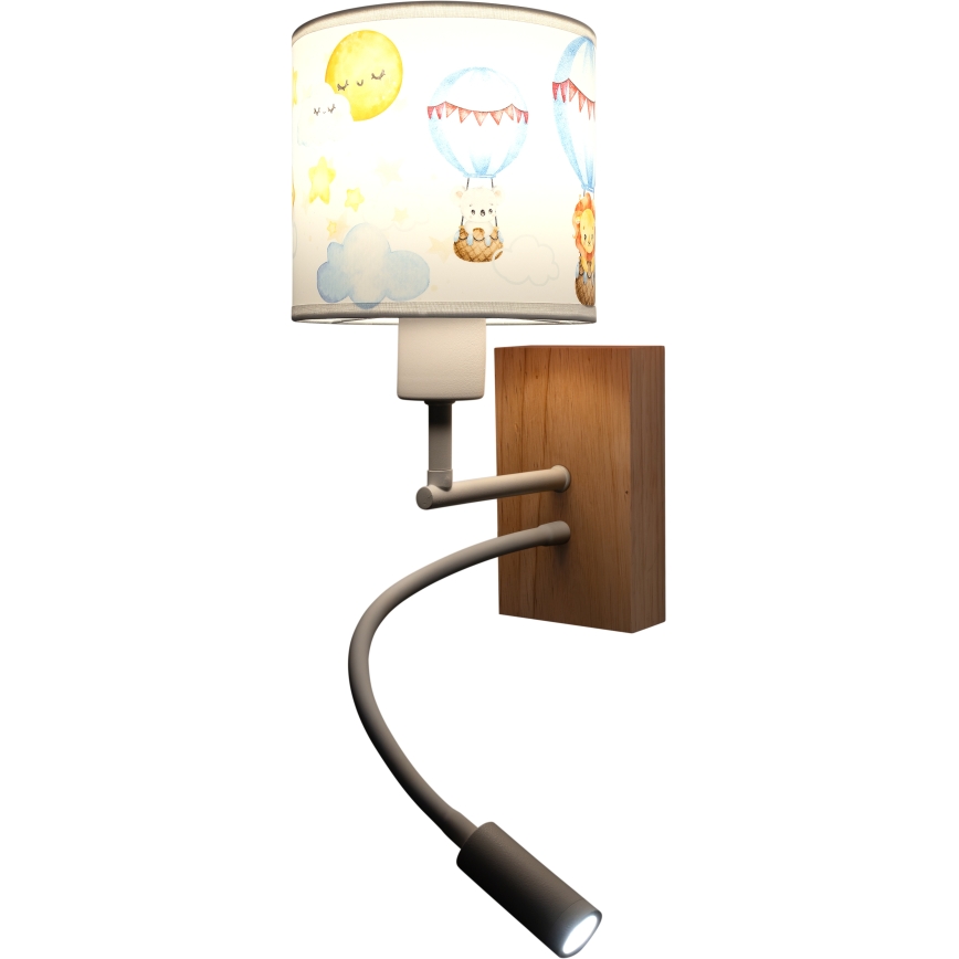 Brilagi - LED Dětská flexibilní nástěnná lampa BOBO WOOD 1xE27/25W/230V + LED/3W dub/bílá/zvířátka