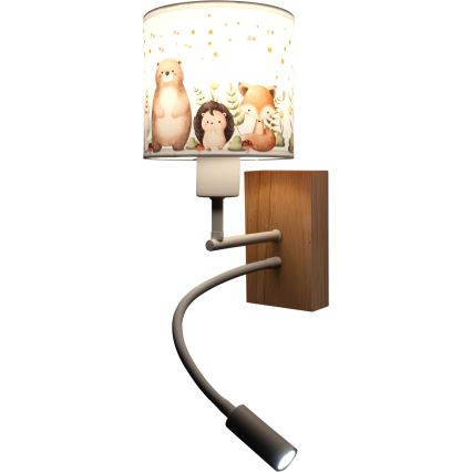 Brilagi - LED Dětská flexibilní nástěnná lampa BOBO WOOD 1xE27/25W/230V + LED/3W dub/bílá/zvířátka