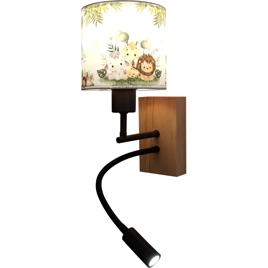 Brilagi - LED Dětská flexibilní nástěnná lampa BOBO WOOD 1xE27/25W/230V + LED/3W dub/černá/bílá/zelená/džungle