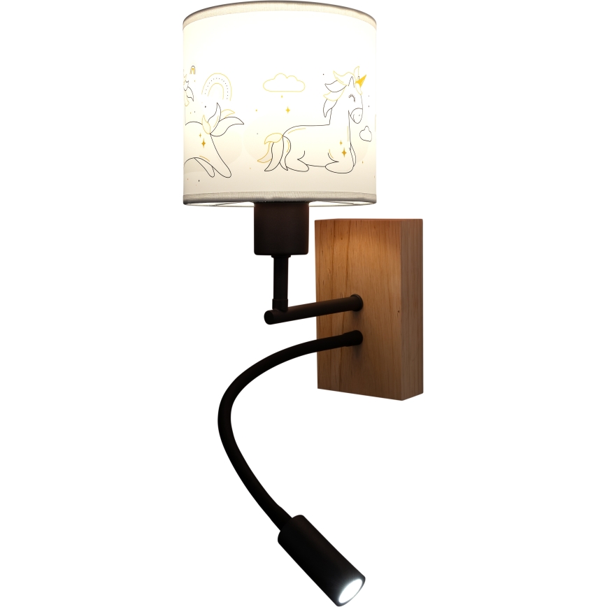 Brilagi - LED Dětská flexibilní nástěnná lampa BOBO WOOD 1xE27/25W/230V + LED/3W dub/černá/bílá/jednorožci