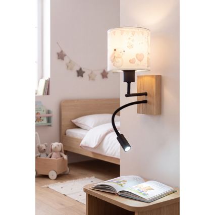 Brilagi - LED Dětská flexibilní nástěnná lampa BOBO WOOD 1xE27/25W/230V + LED/3W dub/černá/krémová/králíčci