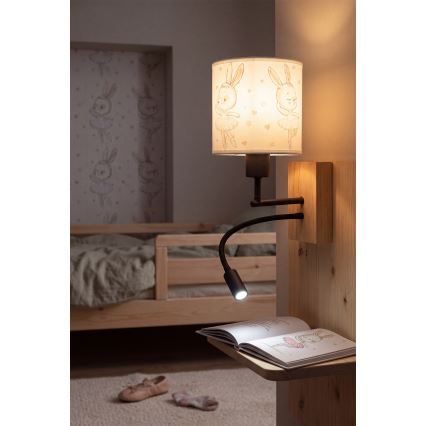 Brilagi - LED Dětská flexibilní nástěnná lampa BOBO WOOD 1xE27/25W/230V + LED/3W dub/černá/bílá/králíčci