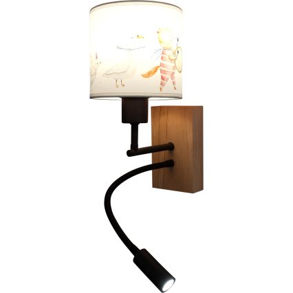 Brilagi - LED Dětská flexibilní nástěnná lampa BOBO WOOD 1xE27/25W/230V + LED/3W dub/černá/bílá/zvířátka