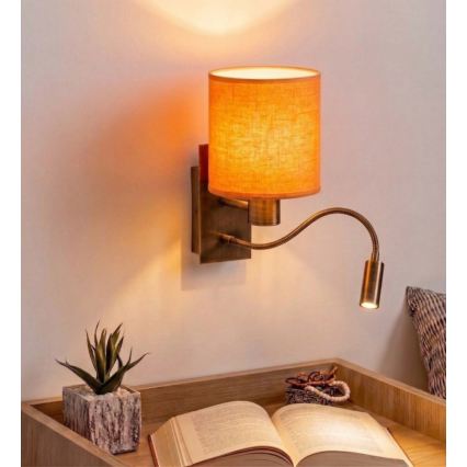 Brilagi - LED Flexibilní nástěnná lampa NUBILA 1xE27/25W/230V + LED/3W mosaz/oranžová