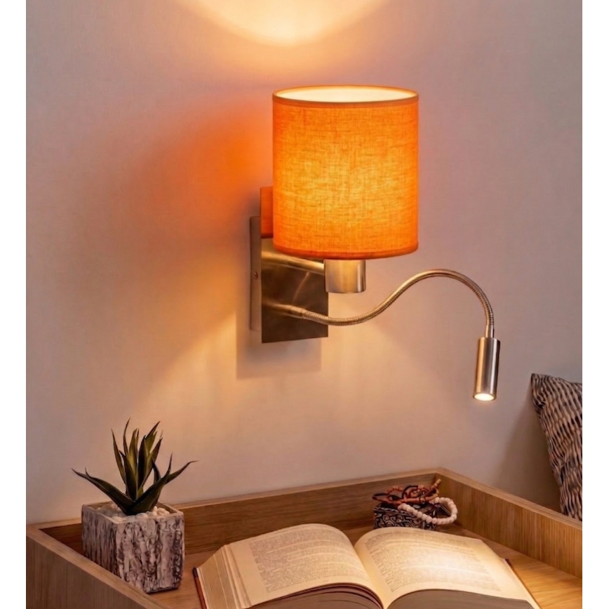 Brilagi - LED Flexibilní nástěnná lampa NUBILA 1xE27/25W/230V + LED/3W matný chrom/oranžová