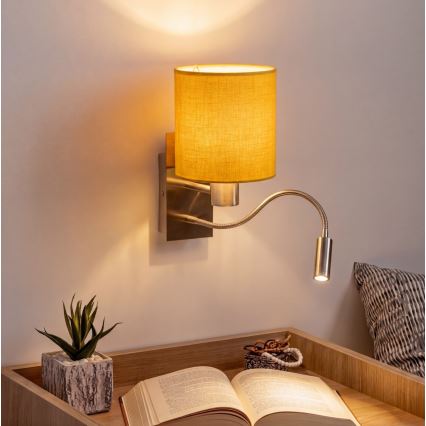 Brilagi - LED Flexibilní nástěnná lampa NUBILA 1xE27/25W/230V + LED/3W matný chrom/žlutá