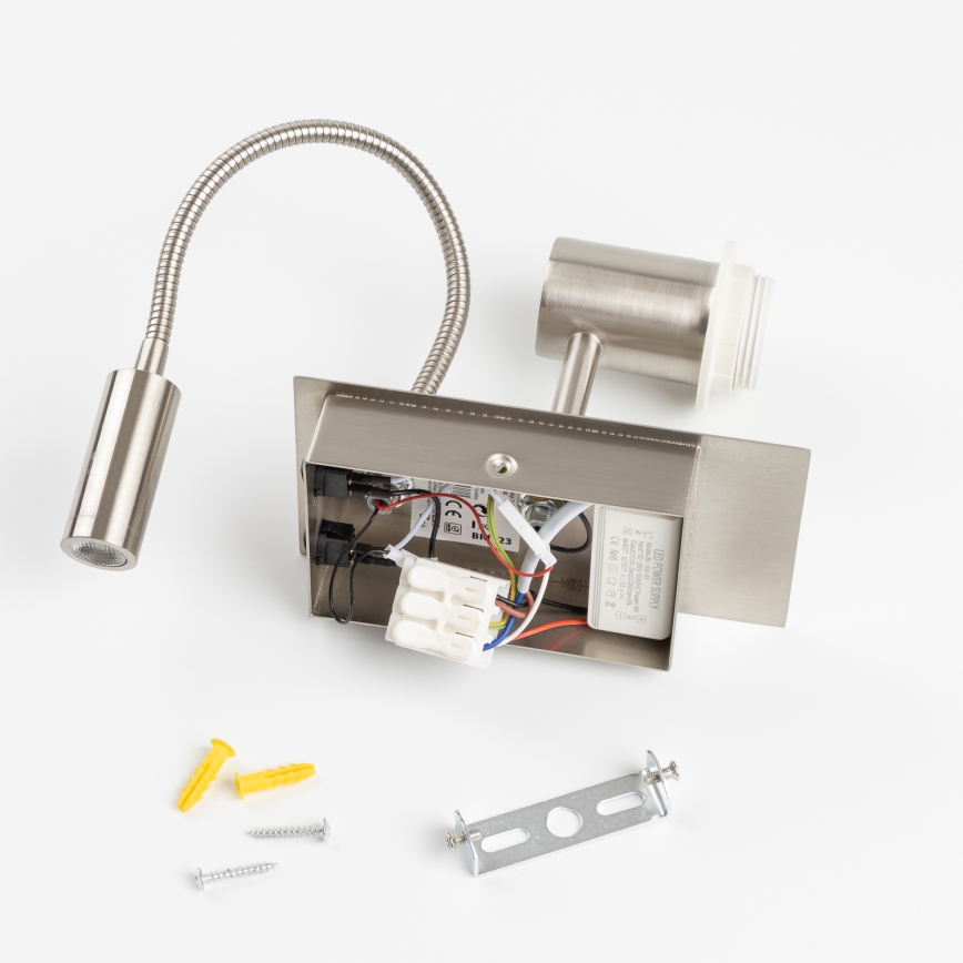 Brilagi - LED Flexibilní nástěnná lampa NUBILA 1xE27/25W/230V + LED/3W matný chrom/žlutá