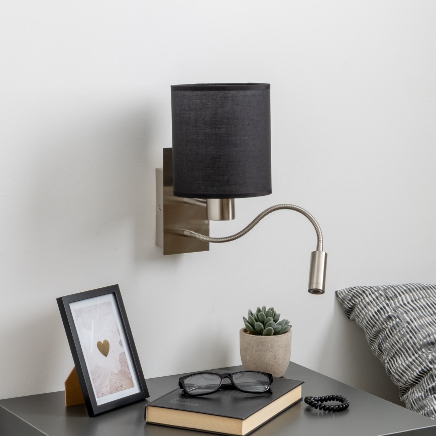 Brilagi - LED Flexibilní nástěnná lampa NUBILA 1xE27/25W/230V + LED/3W matný chrom/černá